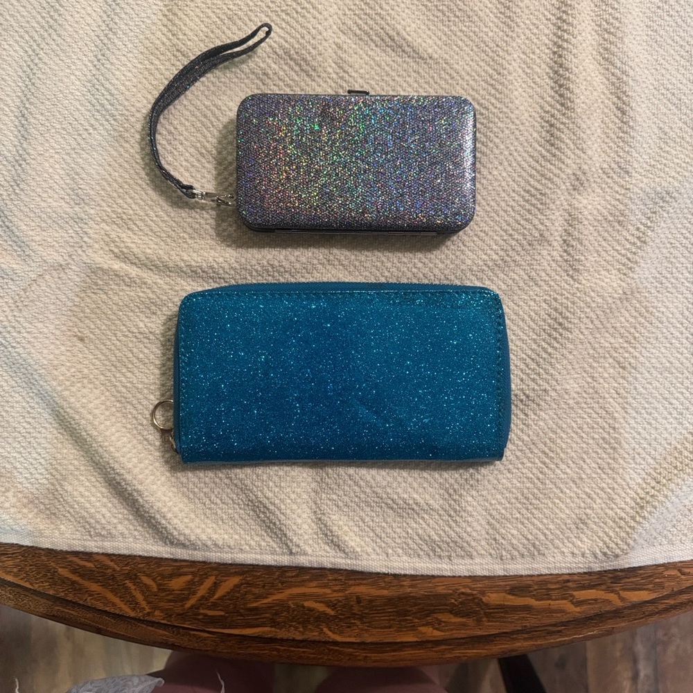Glittery Blue and Charcoal/Silver Wallets (Set of 2)